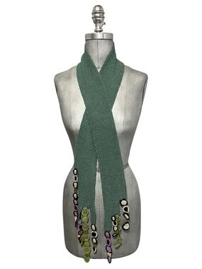 Little Journeys Hand Made Green Embellished Knit Scarf for Women OS